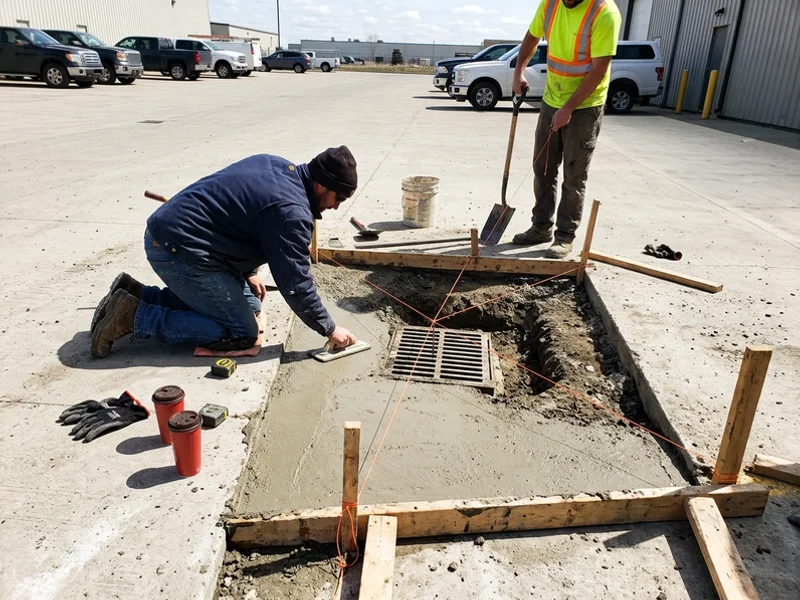 Catch basin and drainage grading detail being formed