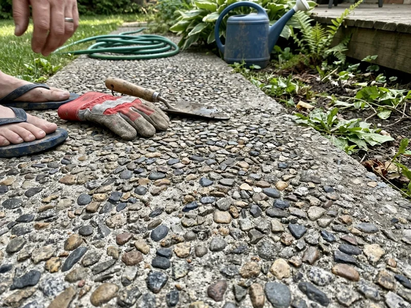 Close-up of exposed aggregate showing individual stones in the cement matrix