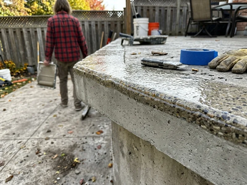 Close-up of a clear urethane coating over decorative concrete
