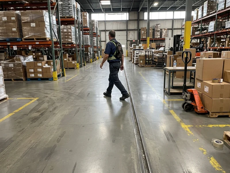 Completed forklift-rated warehouse floor with armoured joints