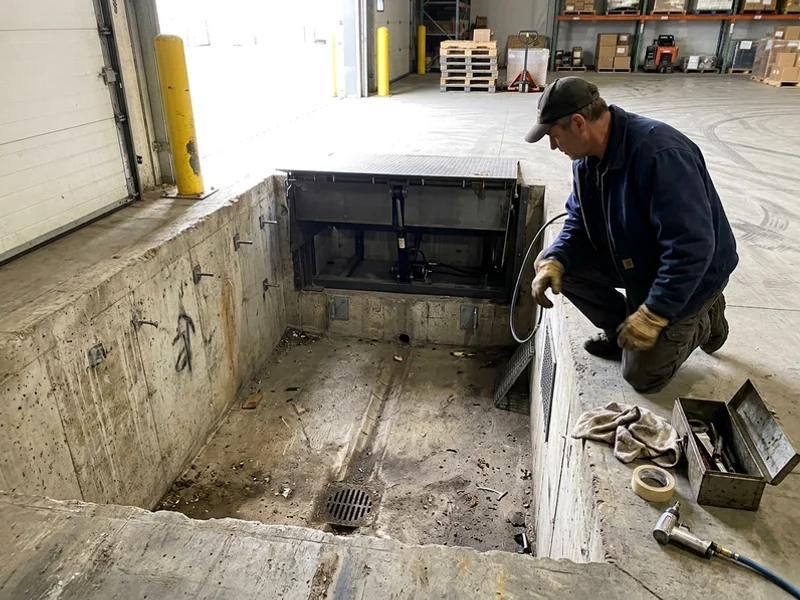 Dock leveller pit interior with formed walls and embedded anchors