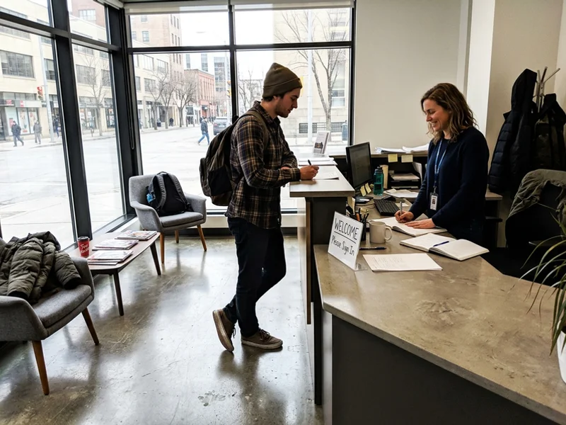 Office reception with a satin-gloss polished concrete floor