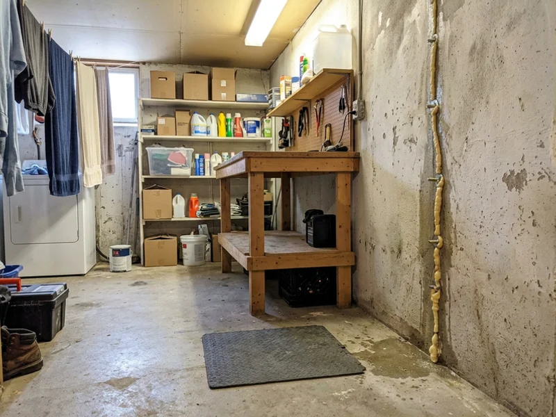 Polyurethane foam injection stopping an active water leak through a wall crack