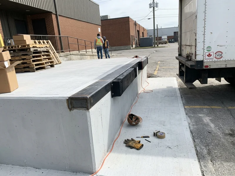 Rebuilt dock pad with a flush armoured steel edge