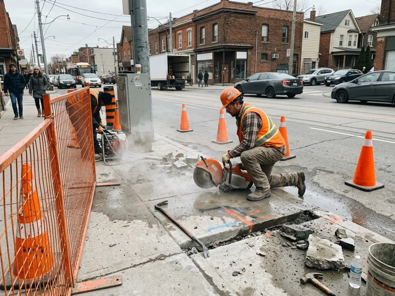 Sidewalk section being saw-cut and removed in the City right of way