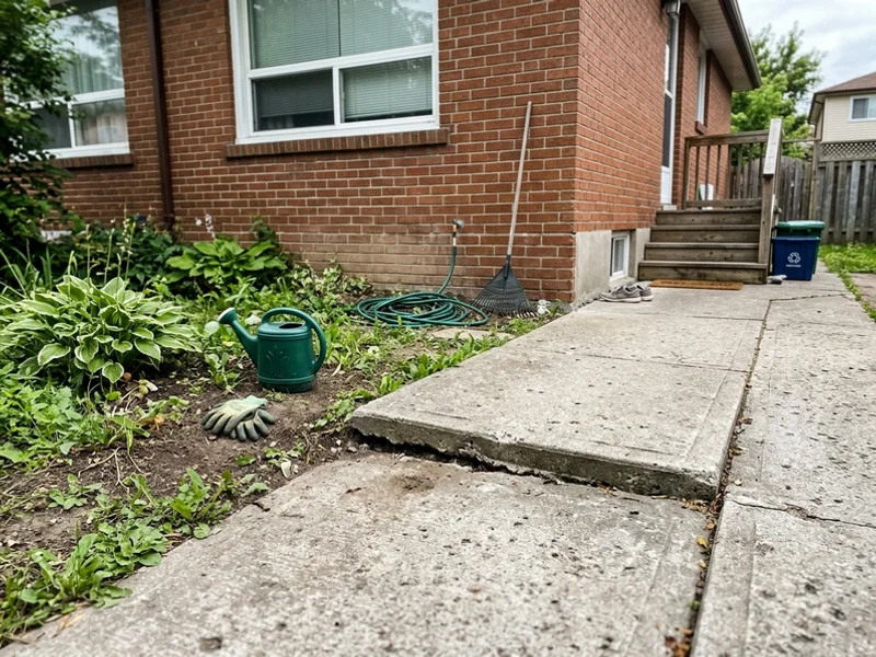 Sunken walkway with a two-inch drop at the joint before lifting