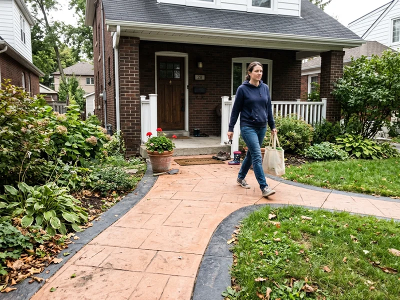 Terracotta coloured walkway with a contrasting charcoal border