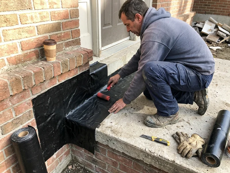 Waterproof membrane detail at the porch slab and foundation junction