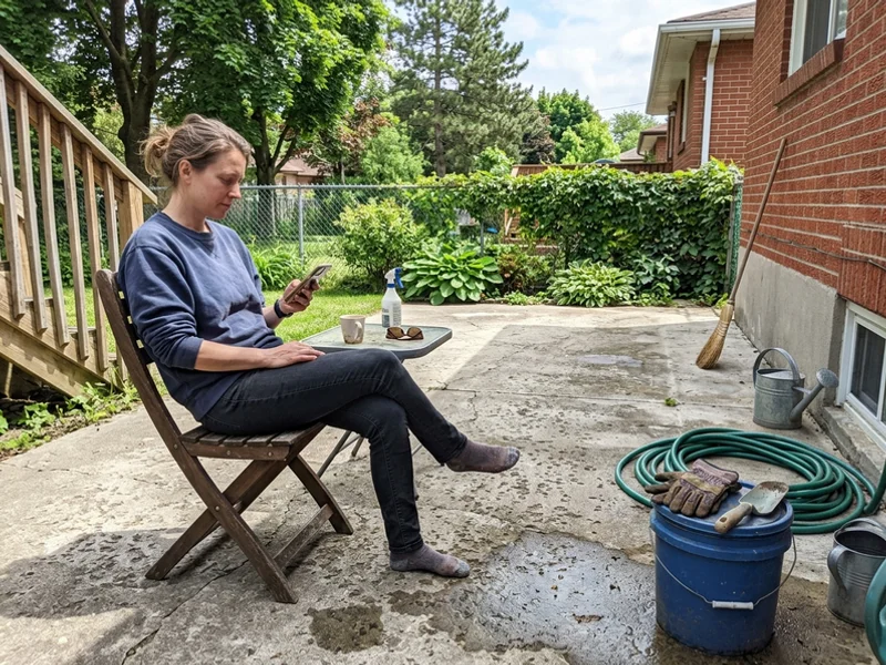 Surface-scaled but structurally sound patio before resurfacing
