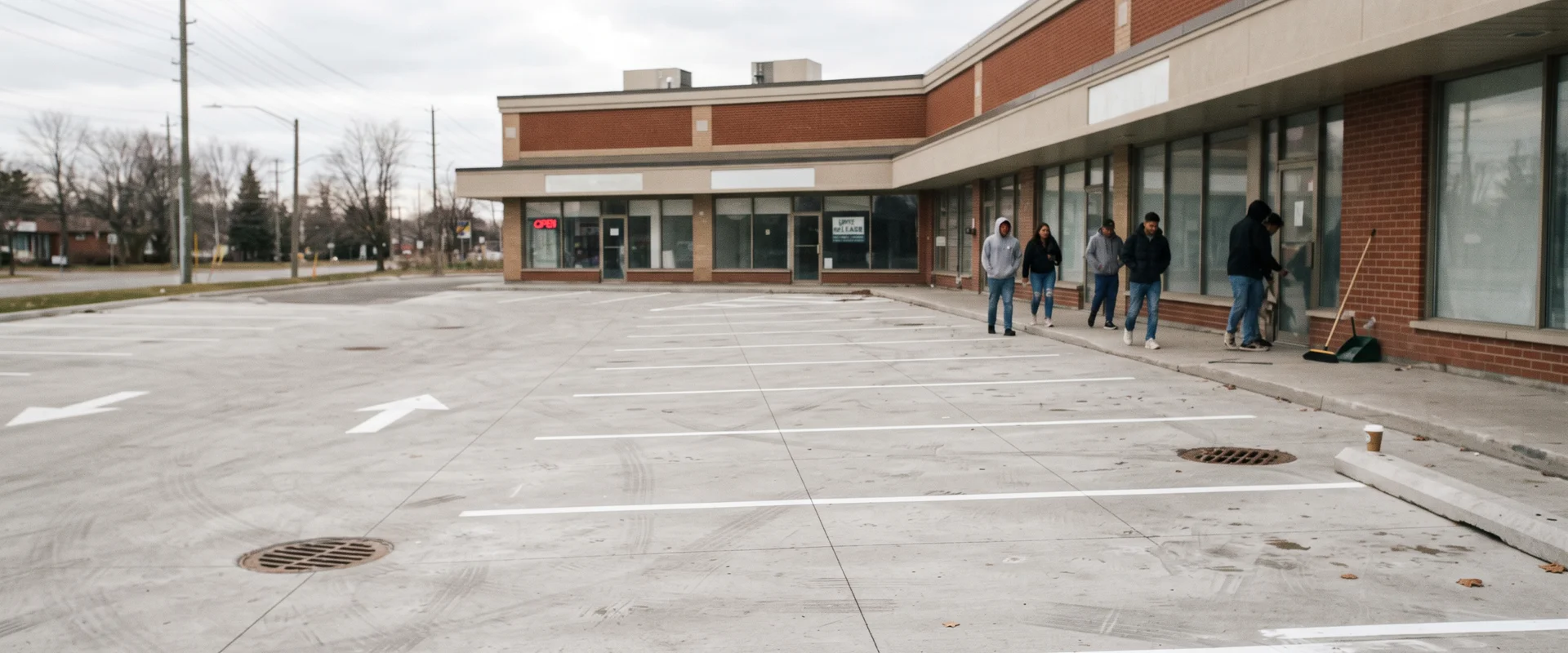 Newly poured commercial concrete parking lot with fresh line painting