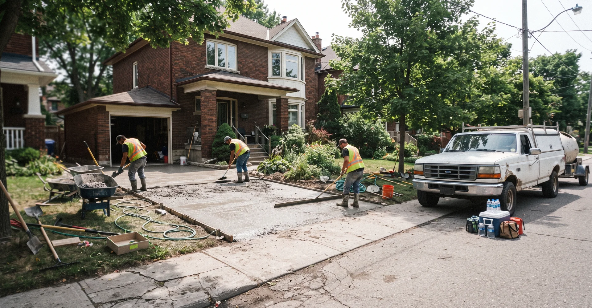 Best Concrete Toronto crew finishing a freshly poured driveway on a suburban Toronto street