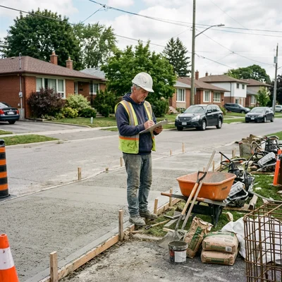 Michael Brennan, founder of Best Concrete Toronto, standing beside a freshly poured driveway